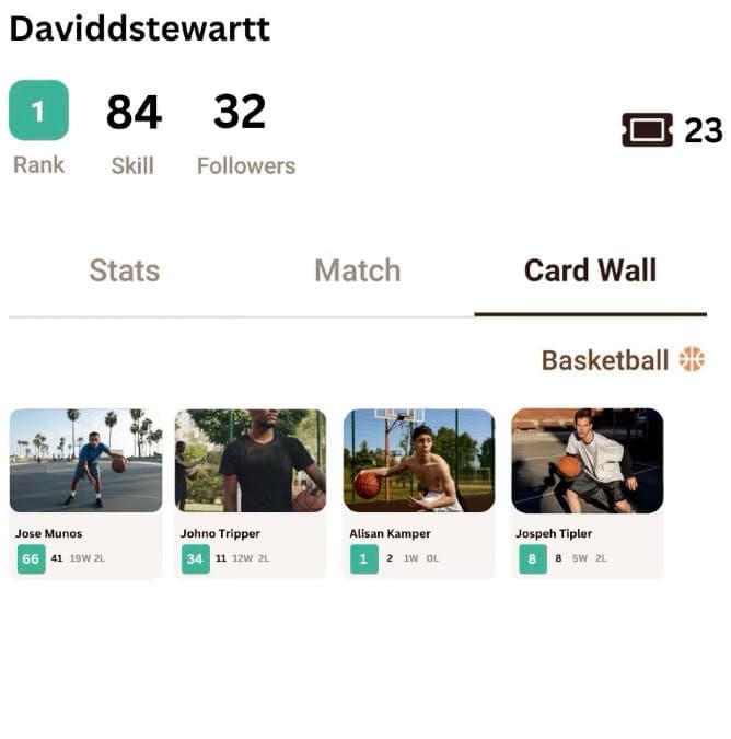 A ParkCards card wall of collected opponent cards with ranks and records